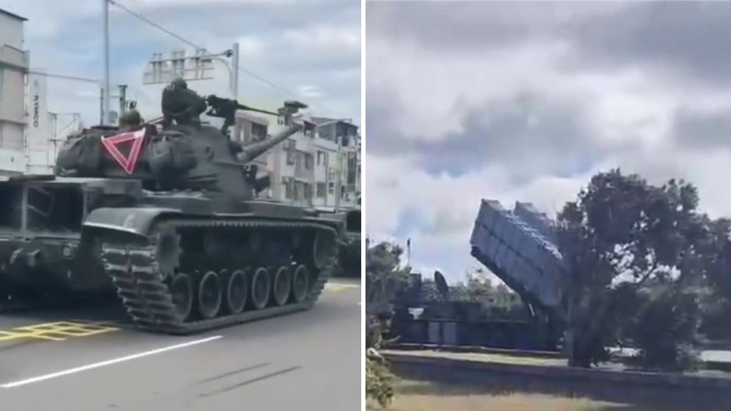 有民眾分別在台中及恆春半島拍下坦克及地對空飛彈。X@青山依舊在/中時新聞網