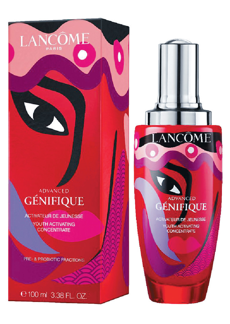 Lancome Advanced Genifique $1,685   皇牌產品Genifique融入七種益生元及益生菌萃取，有提亮膚色作用，最適合過年前急救肌膚。產品以紅色設計配以充滿玩味的女性人像圖案，甚有喜慶氣氛。