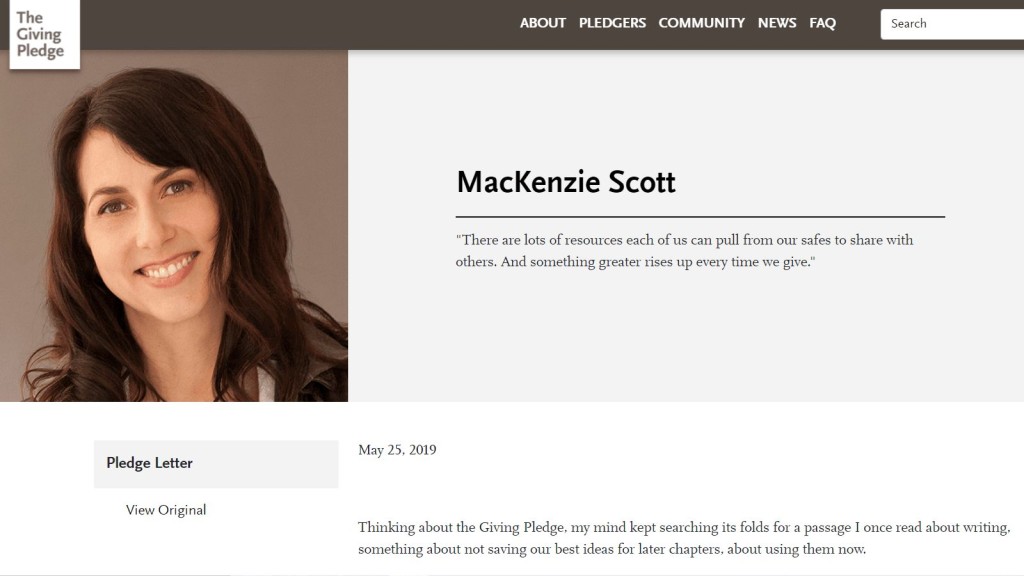 史考特的慈善網站專頁改回僅有自己的照片及簡介。網圖