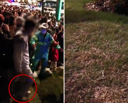 上海外灘草坪被遊客踩禿，工作人員稱怎樣勸籲都有人不聽，感無奈。（網圖）