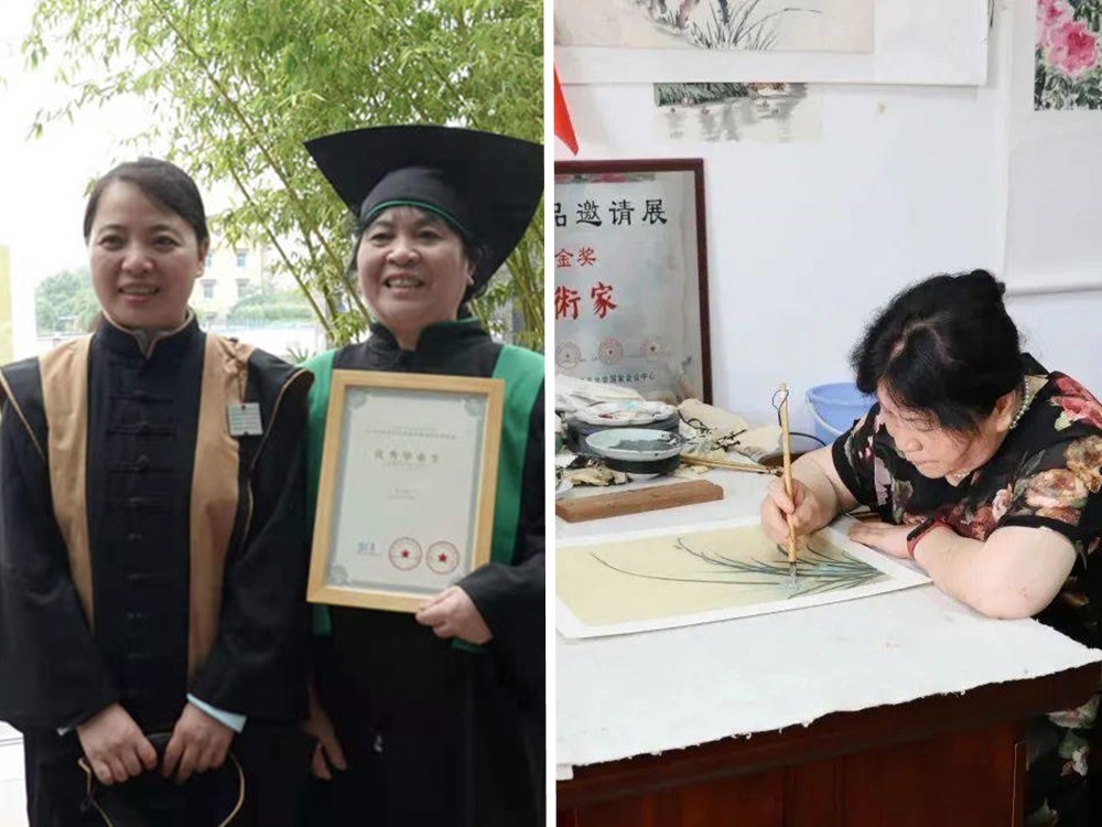 上海一名老婦人徐安玲,今年6月以70歲之齡,從中國美術學院中國畫專業順利畢業。新華網圖片