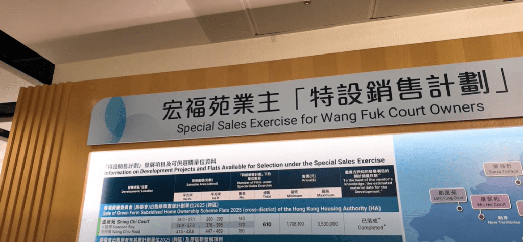 「特設銷售計劃」展覽設於觀塘綠置居銷售小組辦事處,已於上周六(26日)開放予申請者參觀。何永賢fb影片截圖 「特設銷售計劃」展覽設於觀塘綠置居銷售小組辦事處,已於上周六(26日)開放予申請者參觀。何永賢fb影片截圖