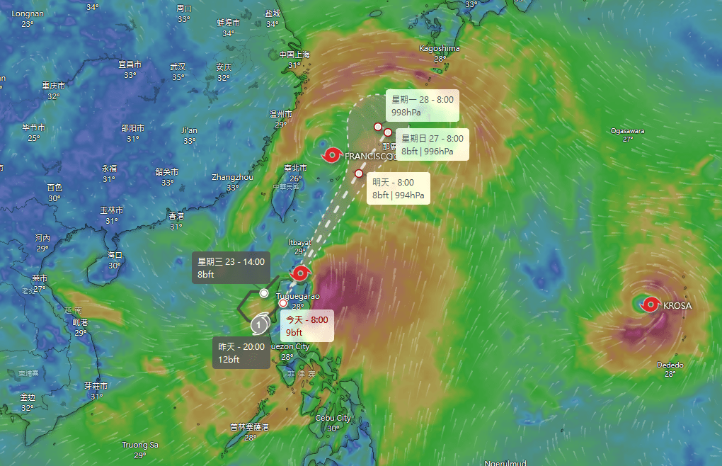 日本氣象廳對竹節草的預測。Windy擷圖 日本氣象廳對竹節草的預測。Windy擷圖
