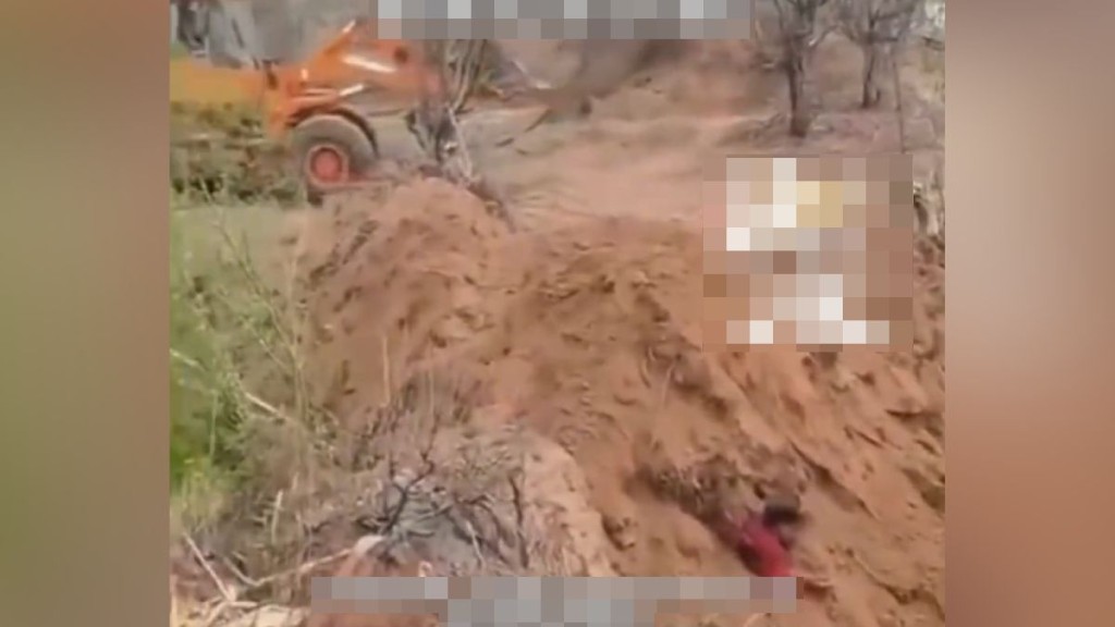 網上流出前村支書揸推土機圖生葬村民。《新京報》