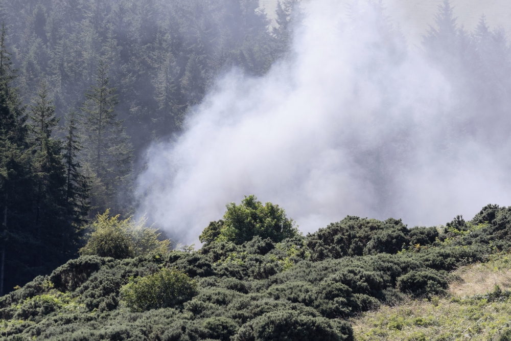 列车出轨冒出浓烟。AP图片