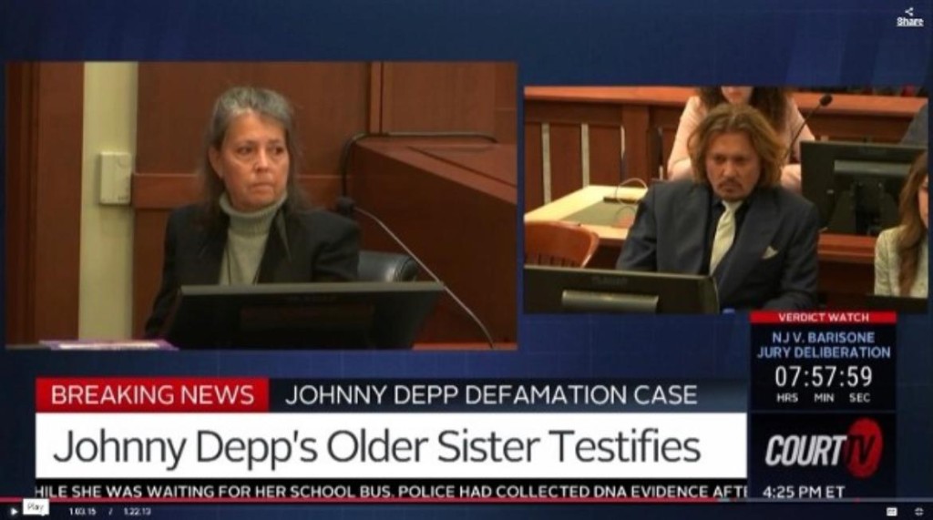 尊尼告前妻誹謗家暴案繼續進行審訊，其姊姊Christi（左）現身作供。