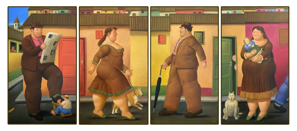 《The Street》（1998） Fernando Botero 被譽為當今拉丁美洲最突出的藝術家之一，Fernando Botero創作了別具個人風格的「Boterismo」畫風，他將日常所見的人與事，以誇張的比例描畫，運用幽默及諷刺等手法展現對生活及社會議題的看法。