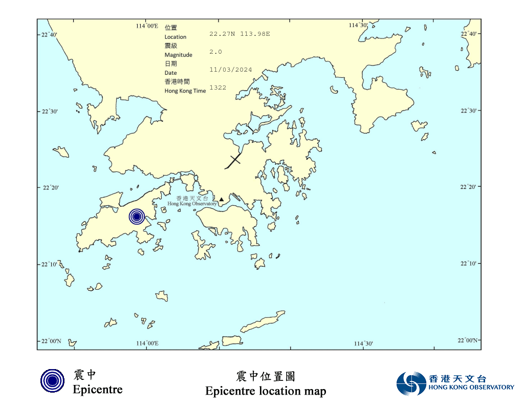 天文台的地震位置圖。