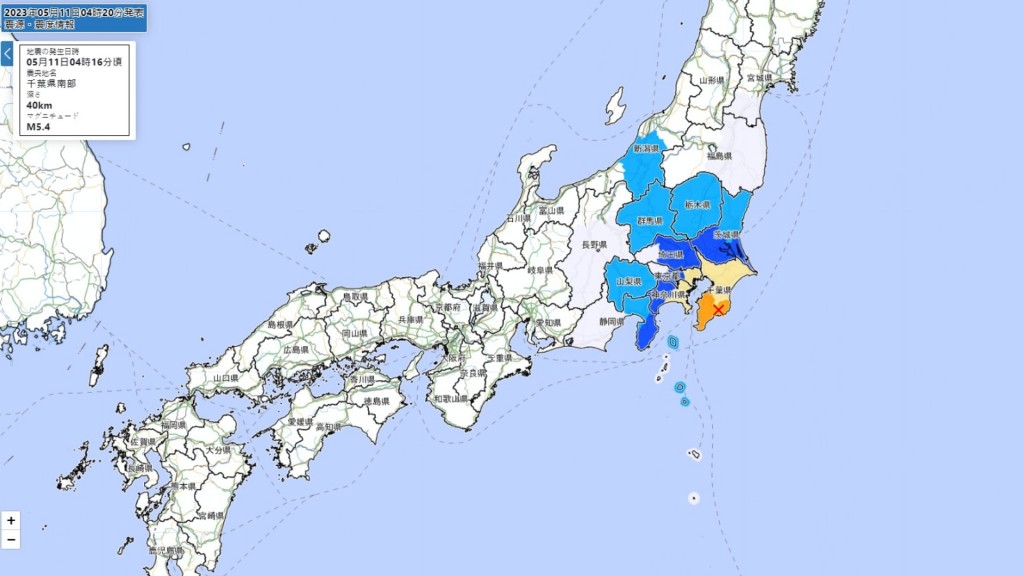 日本千叶上周四发生5.2级清晨时份发生地震。日本气象厅