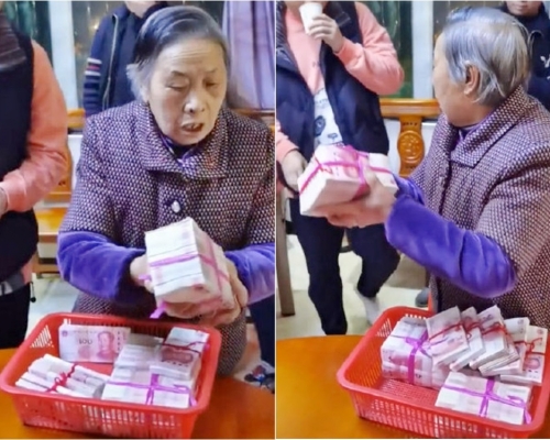 江西一名外婆大派80萬人民幣的壓歲錢。網圖