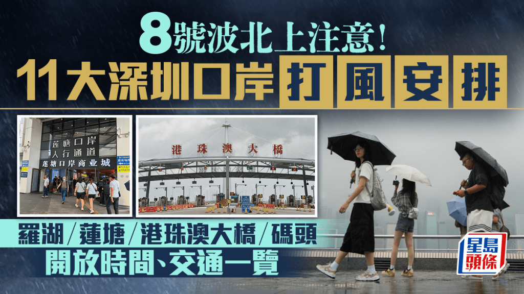 韋帕颱風｜天文台明日凌晨12時至2時改發八號風球 羅湖/蓮塘/落馬洲口岸/港珠澳大橋/機場開放時間+交通安排一覽｜持續更新