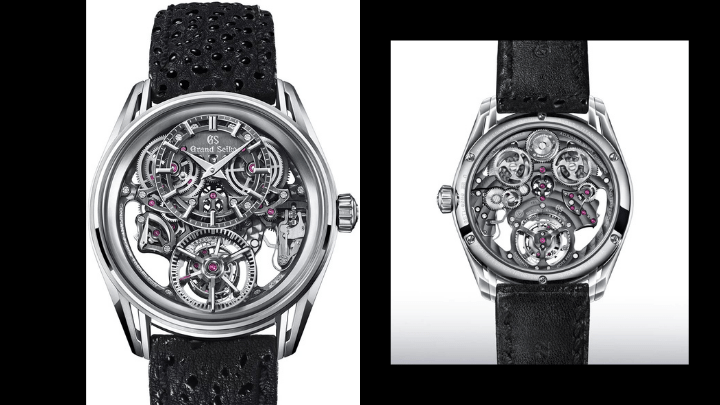 Grand Seiko新推的Kodo恆定動力陀飛輪腕表，表殼以鉑金與鈦金屬製造，鏤空設計，搭載9ST1機芯，限量20枚，售價約37萬歐羅。