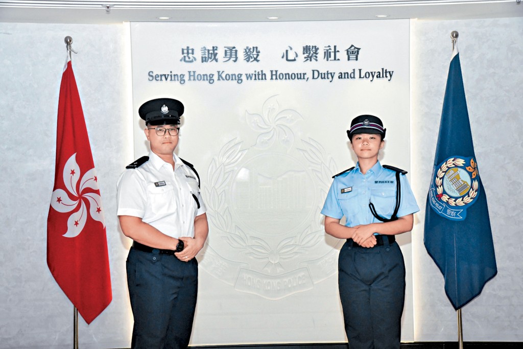 輔警督察林柏岐(左)和輔警女警員陸曼婷表示，會為維護社會秩序和服務市民出一分力。