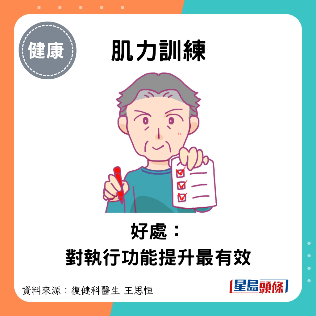 肌力训练：好处： 对执行功能提升最有效