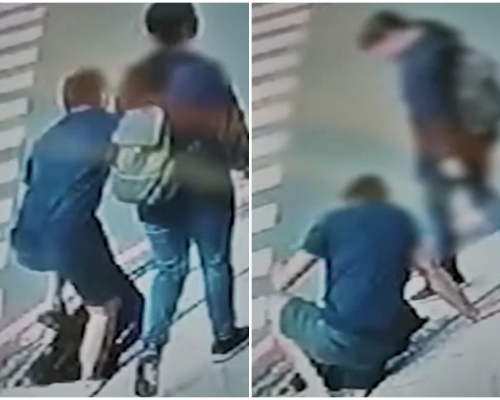 一名男子途经文龙东路时，脚不慎踩到破损的坑渠盖上，整个人跌入约1米深的水渠内。影片截图