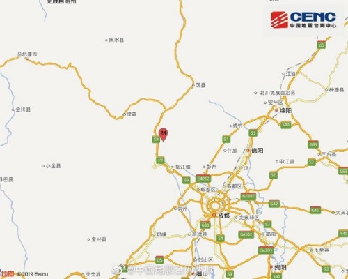 地震發生在阿壩州汶川縣。圖:國家地震台網