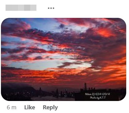 网民在天文台fb上载烧天日落美拍。“香港天文台”fb截图