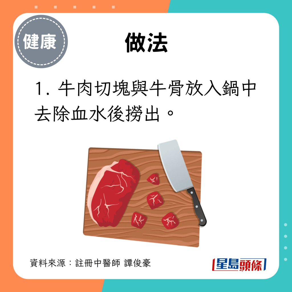 1. 牛肉切块与牛骨放入锅中去除血水后捞出。