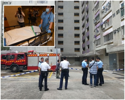 警方及消防到場封鎖調查，小圖為女傷者。梁國峰攝