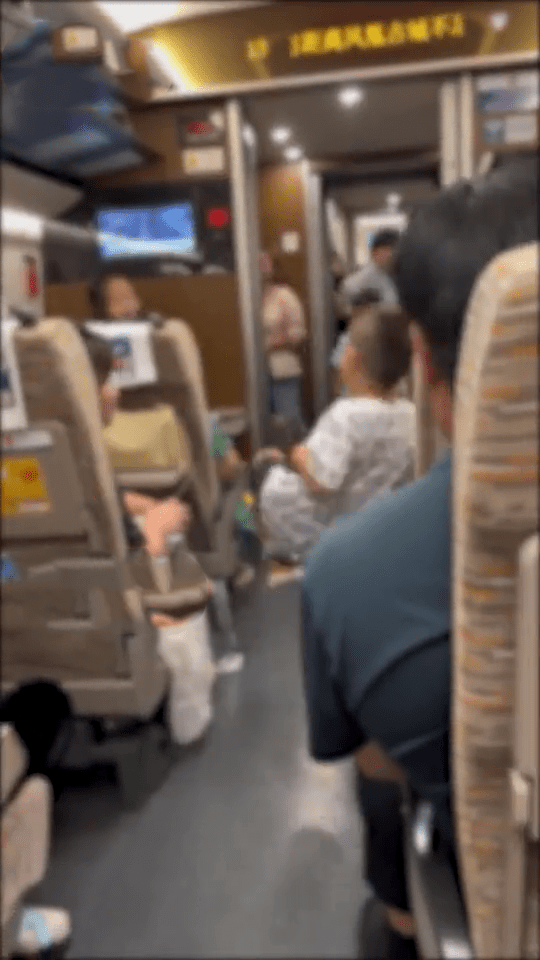 網片顯示，兩名小孩在高鐵車廂走廊互相將足球踢來踢去。