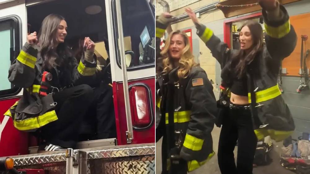 紐約消防局爆紀律醜聞，網紅受繳穿裝備爬消防車熱舞。Dana Treacy FB