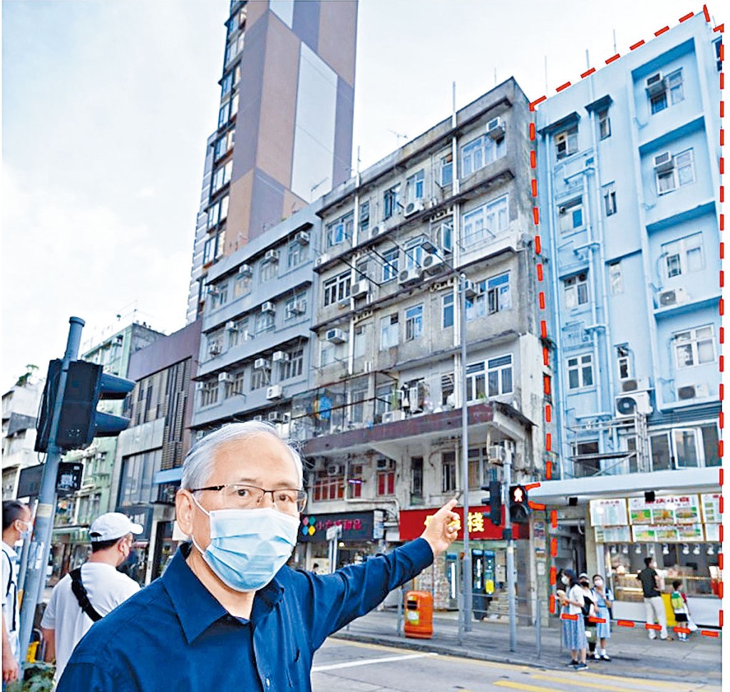 顧主席為其舊樓物業進行樓宇復修(紅綫範圍),令外觀煥然一新。