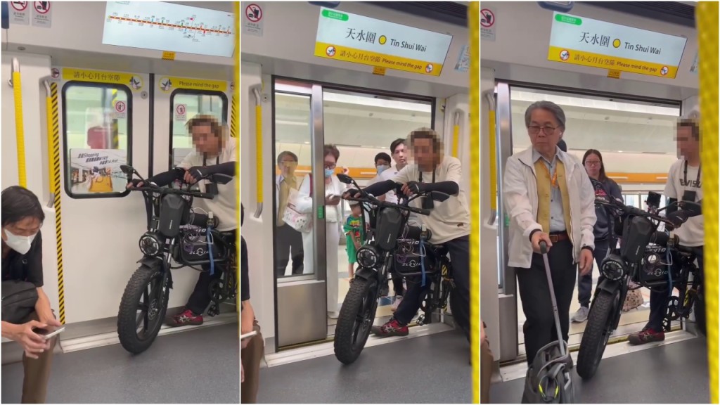 金髮男騎電動單車闖港鐵車廂 無恥堵車門阻乘客引眾怒