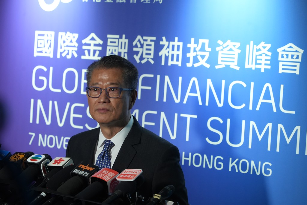 陳茂波今日出席國際金融領袖投資峰會後會見傳媒。吳豔玲攝