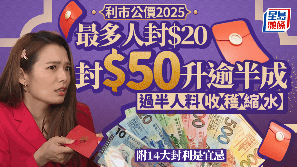 利是公價2025｜今年最多人封$20！封$50升逾半成 仔女/親戚/保安派利市金額？附14大封利是宜忌