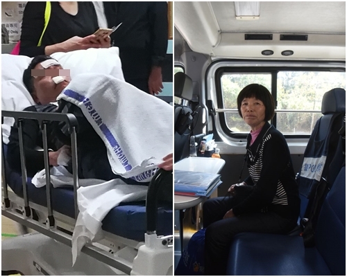 逃走時仆倒受傷的疑犯（左）；女事主協助警方調查（右）。