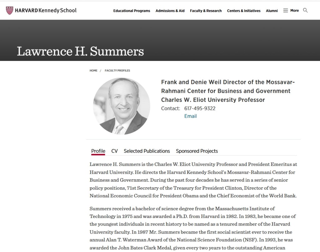 薩默斯在哈佛大學網站的簡介。