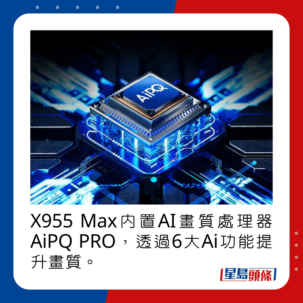 X955 Max内置AI画质处理器AiPQ PRO，透过6大Ai功能提升画质。