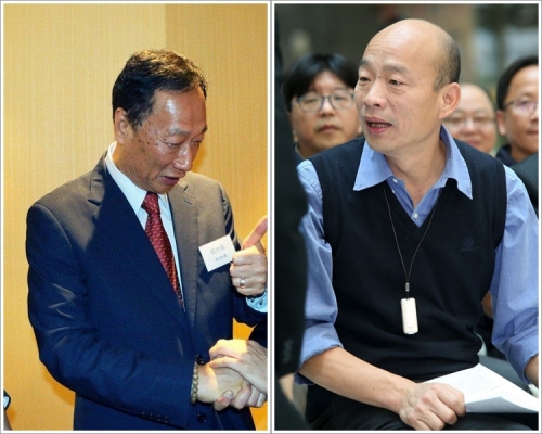 鴻海集團董事長郭台銘(左);高雄市長韓國瑜(右)。 資料圖片