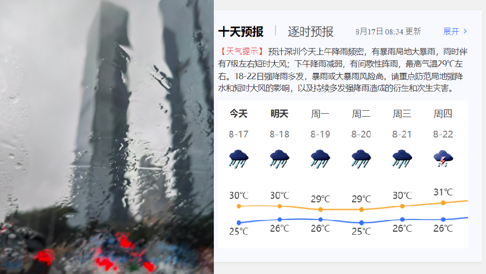 深圳未來一周將有「快閃」暴雨。