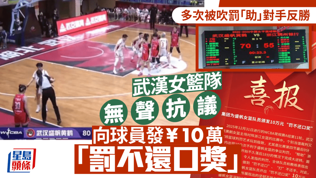 武漢女子籃球隊抗議「黑哨」  發¥10萬「罰不還口獎」