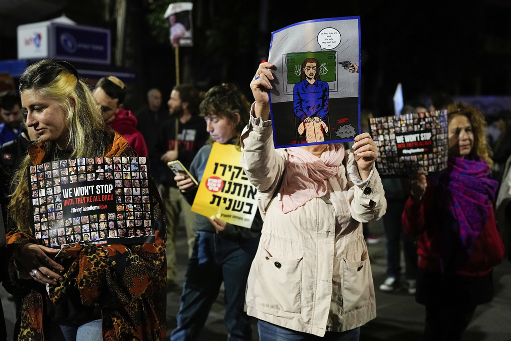 有家属在耶路撒冷集会要求释放人质。美联社