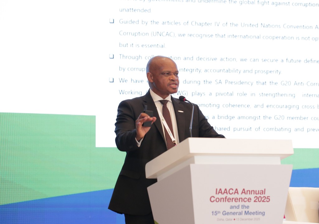 聯合會副主席Adv Andy JL Mothibi代替胡英明主持會議多個重要環節。廉署圖片 聯合會副主席Adv Andy JL Mothibi代替胡英明主持會議多個重要環節。廉署圖片