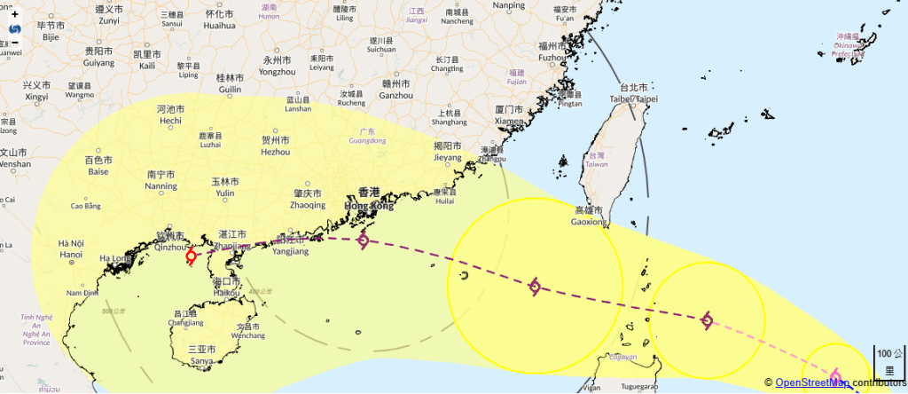 根據現時的路徑,樺加沙將在下周非常接近本港。天文台網頁截圖 根據現時的路徑,樺加沙將在下周非常接近本港。天文台網頁截圖