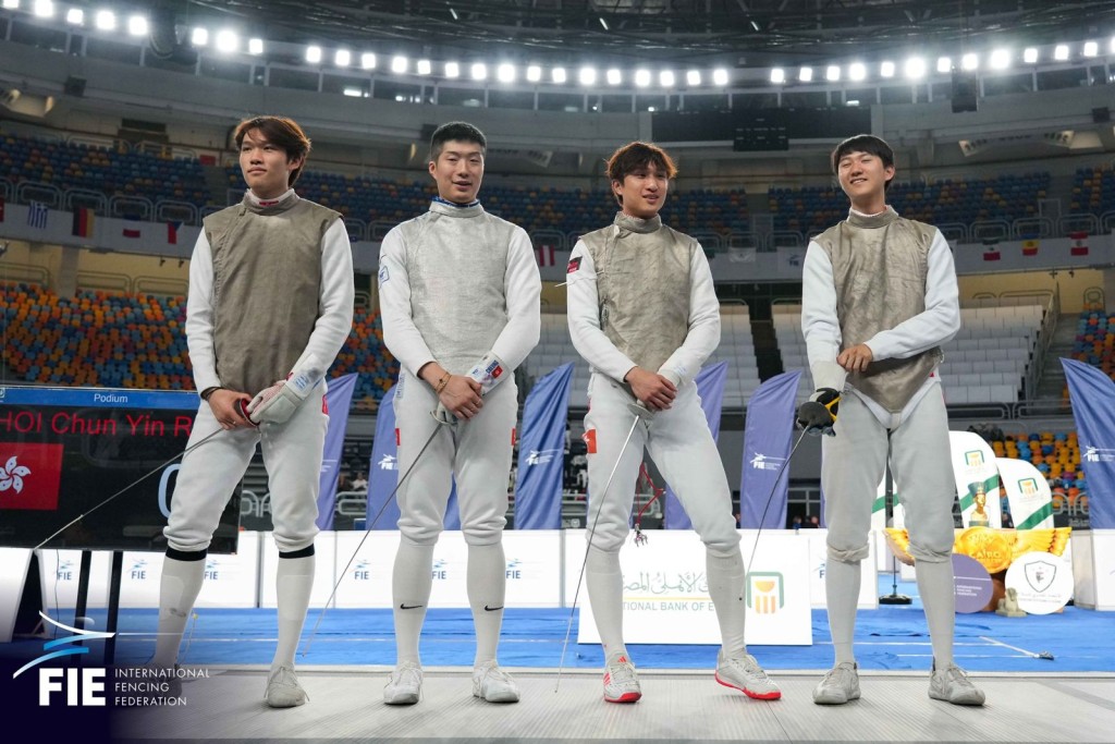 开罗站男团银牌功臣有林浩朗(左起)、张家朗、蔡俊彦及梁千雨。FIE图