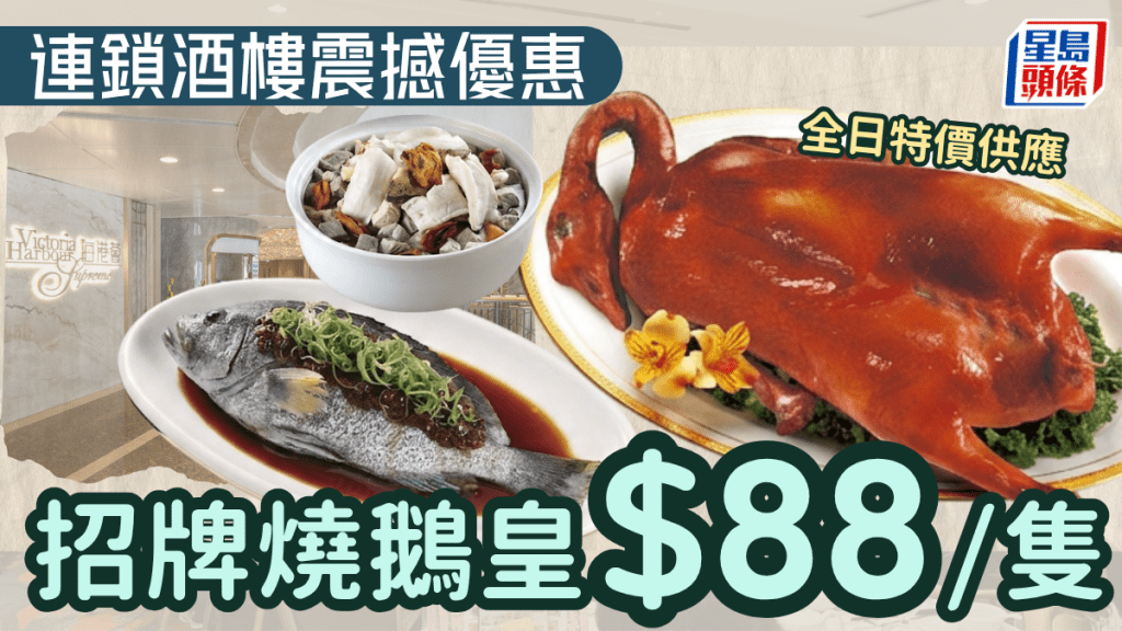 銅鑼灣海港薈$88震撼優惠 原隻燒鵝皇/花膠燉湯/蒸南瓜子斑 全日特價供應