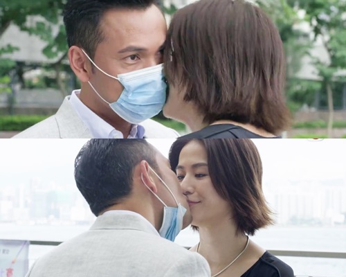 林文龍同宣萱玩口罩之吻。