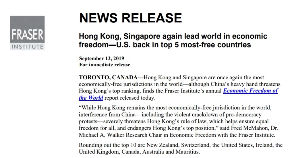 研究所指香港法治受到威脅。研究所新聞稿
