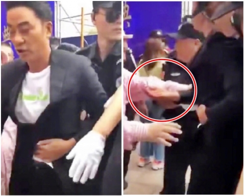 圖左,任達華自行步離現場時以手按著腹部。圖右,任達華手部染有鮮血(紅圈示)。網圖