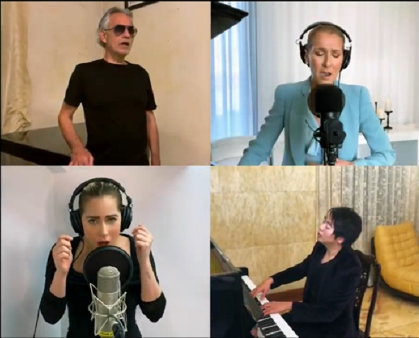 Andrea參與網上慈善騷，與Gaga及莎蓮迪安合唱。