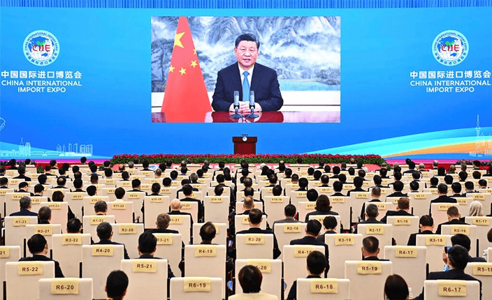 國家主席習近平以視像方式在進博會發表主旨演講。AP圖片