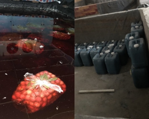 黑心商販用工業稀硫酸浸泡紅毛丹。 微博圖