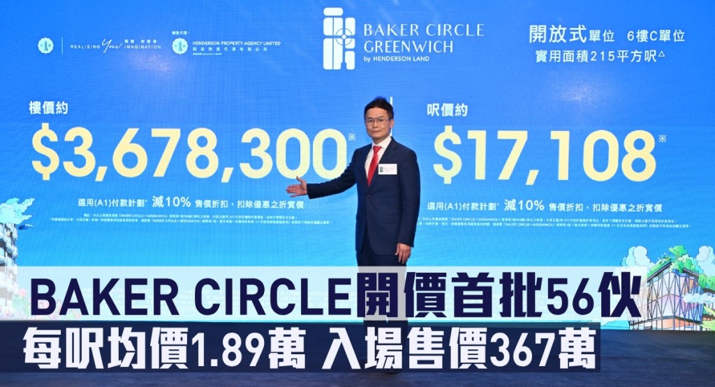 BAKER CIRCLE開價首批56伙,每呎均價1.89萬,入場售價367萬。