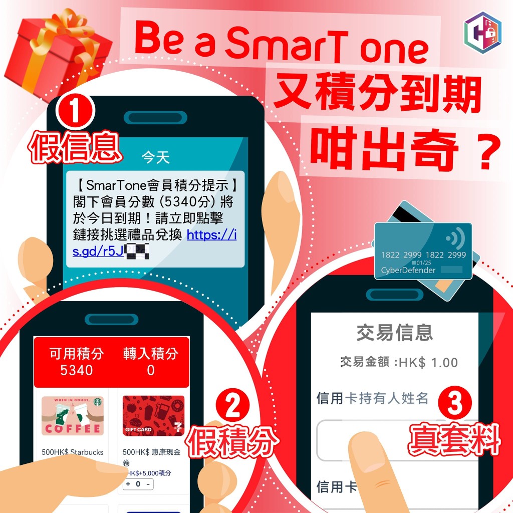 警方呼吁市民留意假冒SmarTone积分骗局。守网者FB