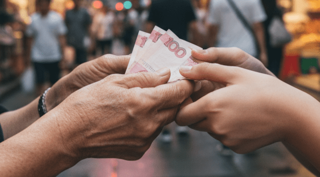 一名內地女子近日在香港獲得一位素未謀面的婆婆幫助，更被強行塞下500元港幣，令她大為感動。(AI生成圖片)