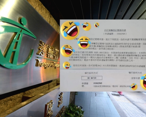 運輸署否決市民申請「BE WATER」自訂車牌。資料圖片